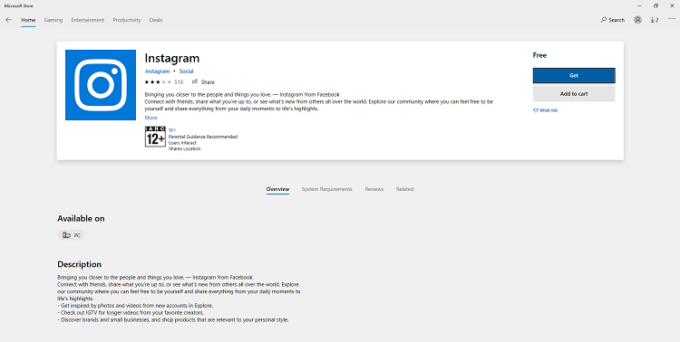 Download Instagram App on Windows 10